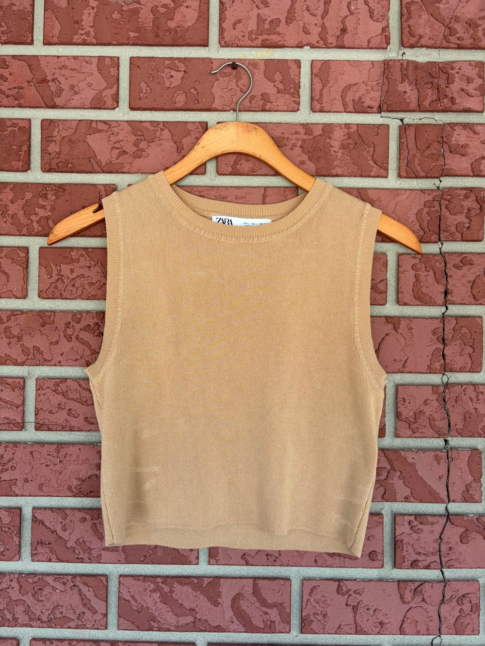 ZARA Knit Sleeveless Crop Top in Camel Tan